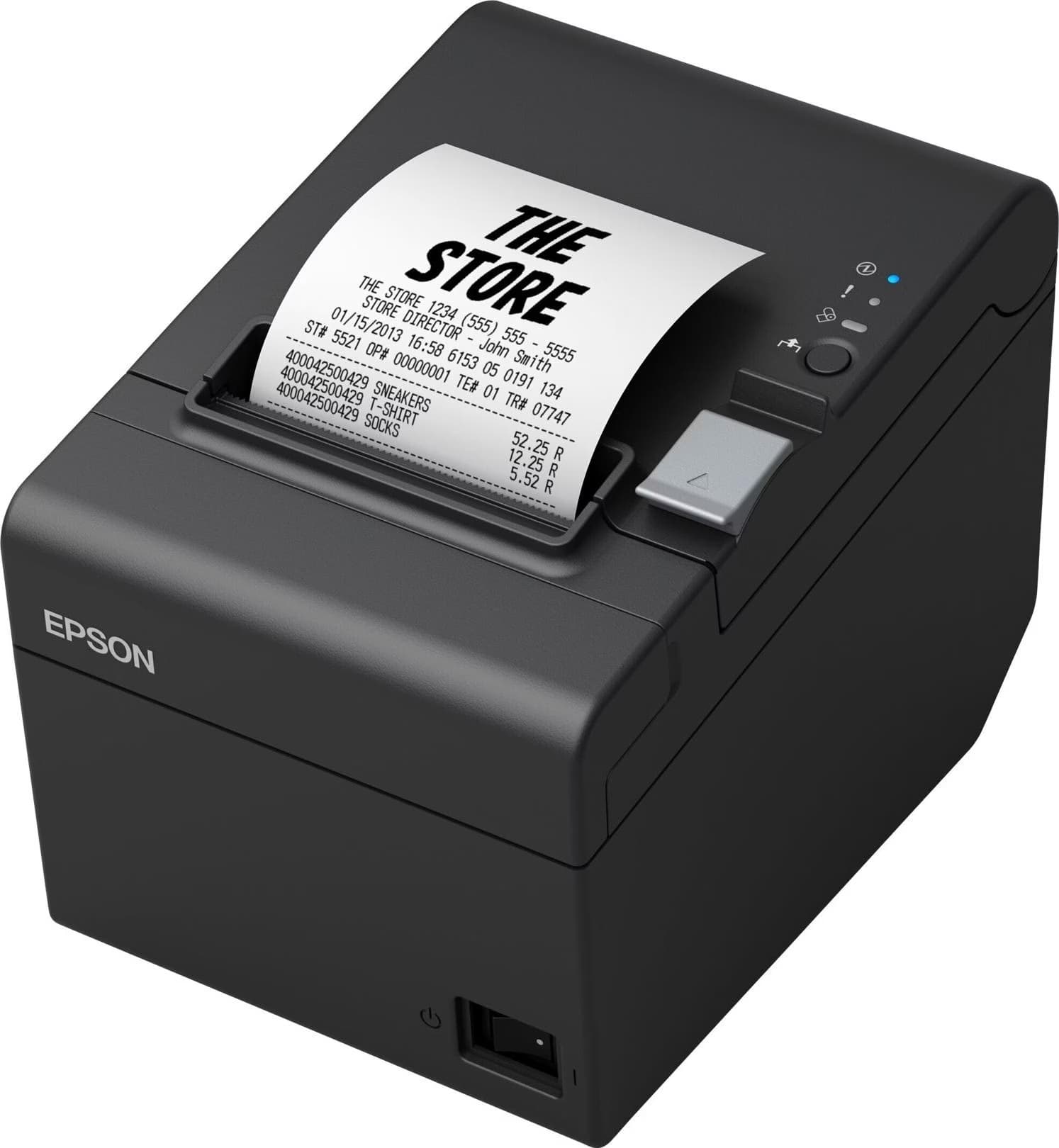 Epson TM-T20III thermal printer - compact, white design with paper slot and status lights