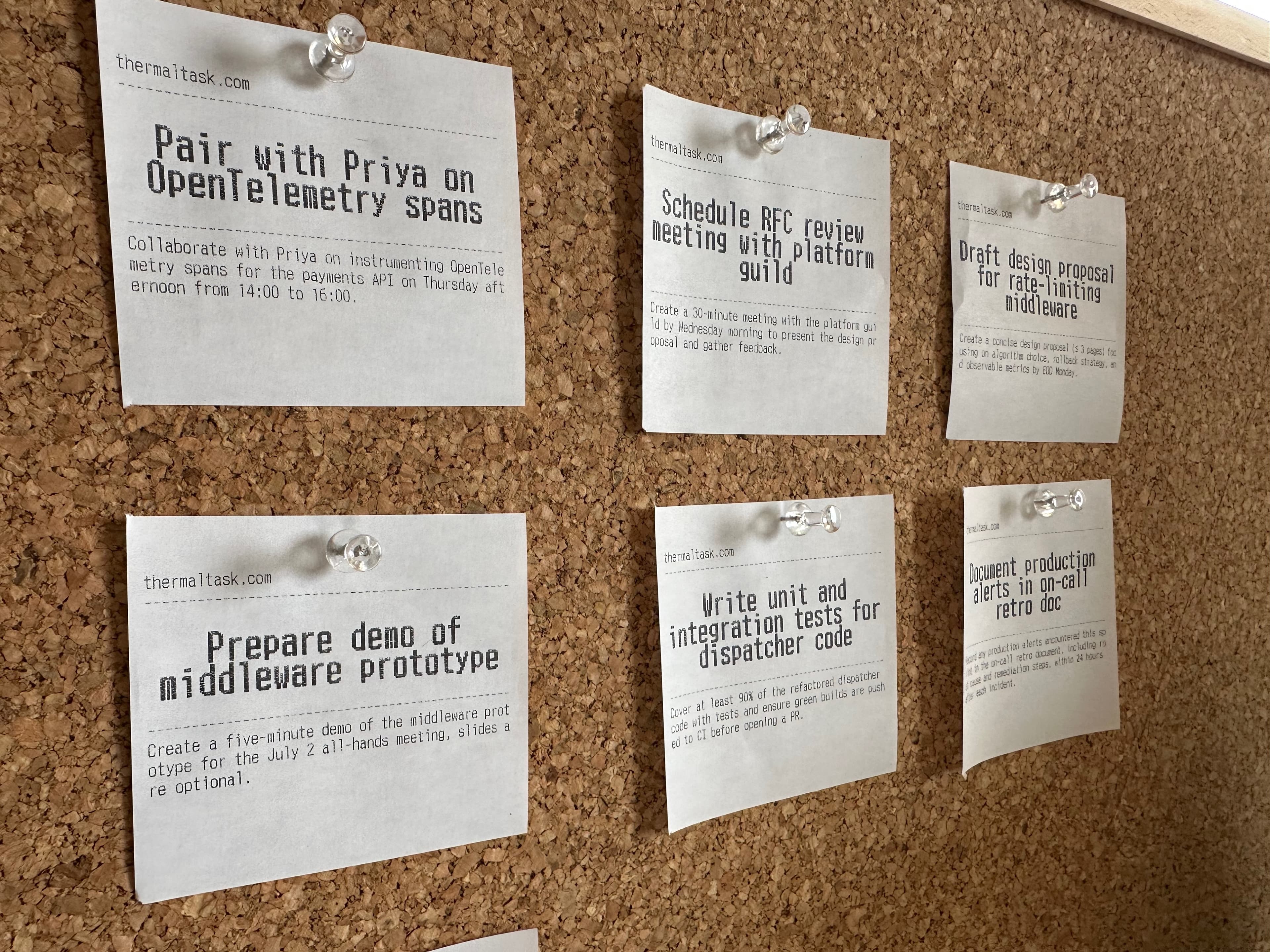 Printed ttasks on a board